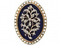 Georgian Gold, Bristol Blue Glass, Natural Split Pearl & Diamond Oval Ring