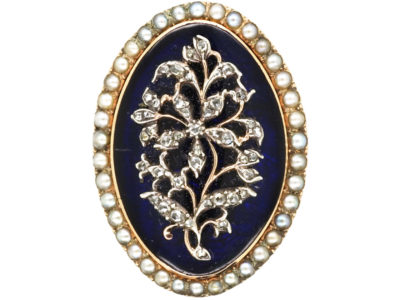 Georgian Gold, Bristol Blue Glass, Natural Split Pearl & Diamond Oval Ring