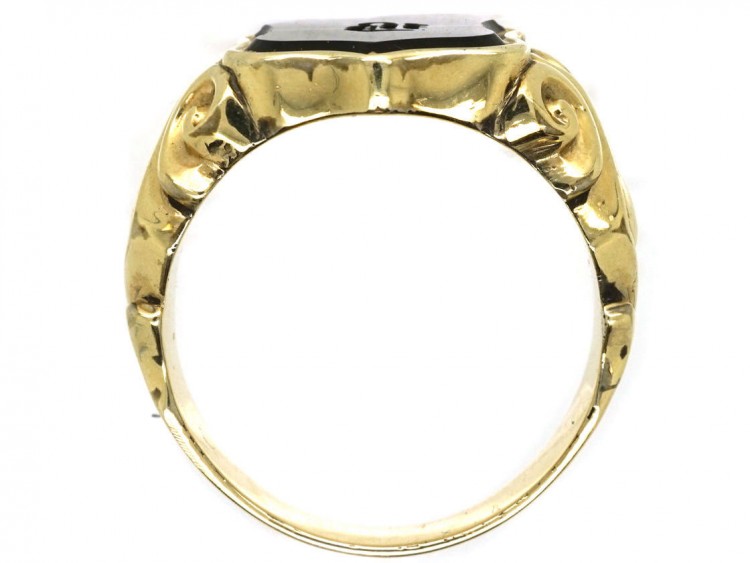 Victorian 15ct Gold & Banded Onyx Signet Ring With B Intaglio