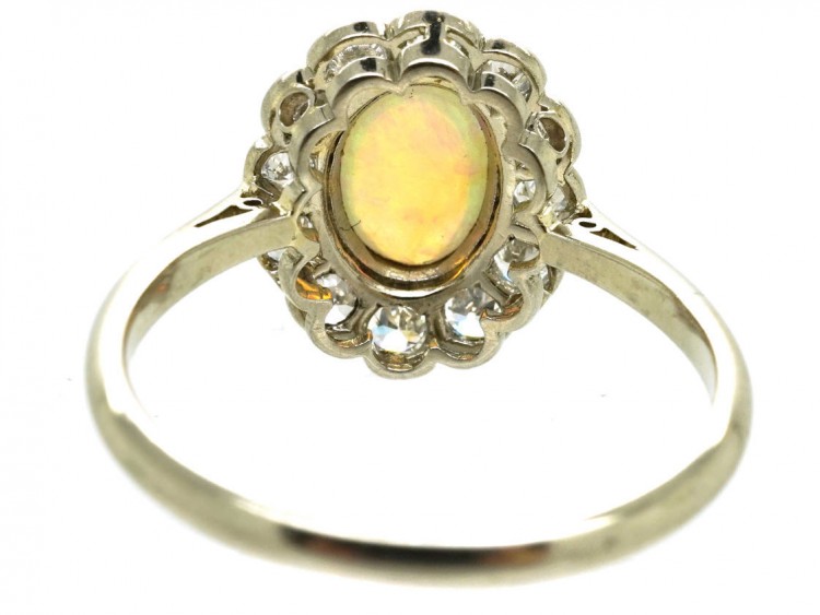 Edwardian 18ct Gold, Platinum, Opal & Diamond Oval Cluster Ring