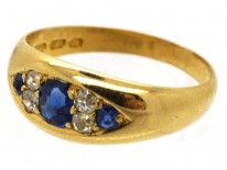 Edwardian 18ct Gold, Sapphire & Diamond Boat Shaped Ring