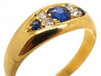 Edwardian 18ct Gold, Sapphire & Diamond Boat Shaped Ring