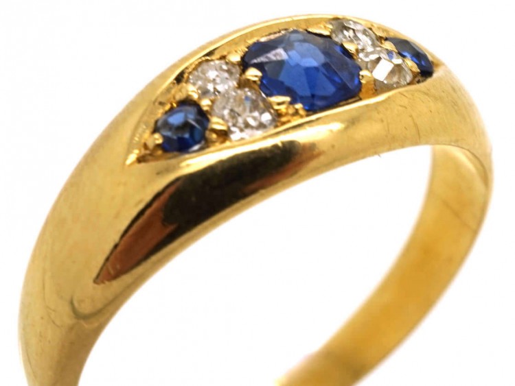 Edwardian 18ct Gold, Sapphire & Diamond Boat Shaped Ring