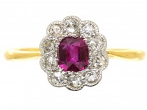 Edwardian Ruby & Diamond Oval Cluster Ring