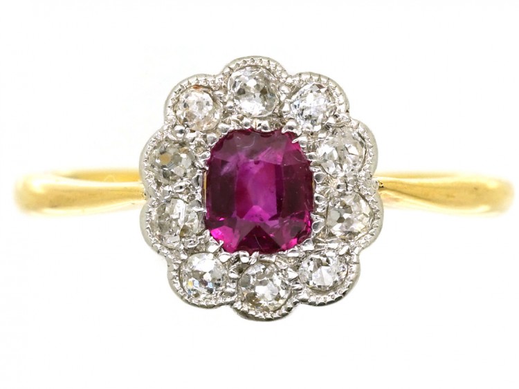 Edwardian Ruby & Diamond Oval Cluster Ring