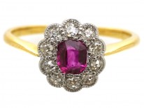 Edwardian Ruby & Diamond Oval Cluster Ring