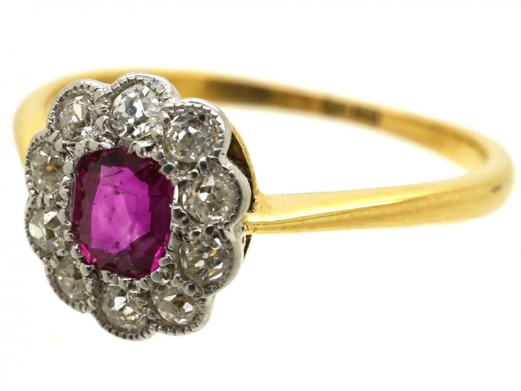 Edwardian Ruby & Diamond Oval Cluster Ring