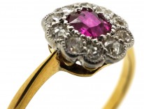 Edwardian Ruby & Diamond Oval Cluster Ring