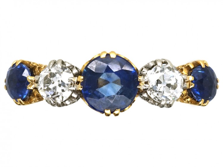 Edwardian 18ct Gold, Sapphire & Diamond Five Stone Ring