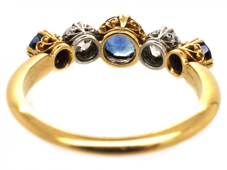 Edwardian 18ct Gold, Sapphire & Diamond Five Stone Ring