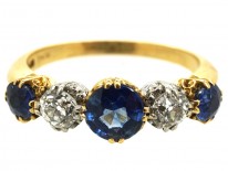 Edwardian 18ct Gold, Sapphire & Diamond Five Stone Ring