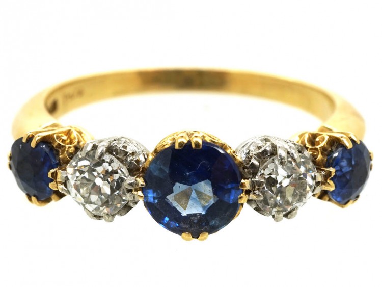 Edwardian 18ct Gold, Sapphire & Diamond Five Stone Ring