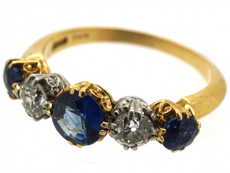 Edwardian 18ct Gold, Sapphire & Diamond Five Stone Ring