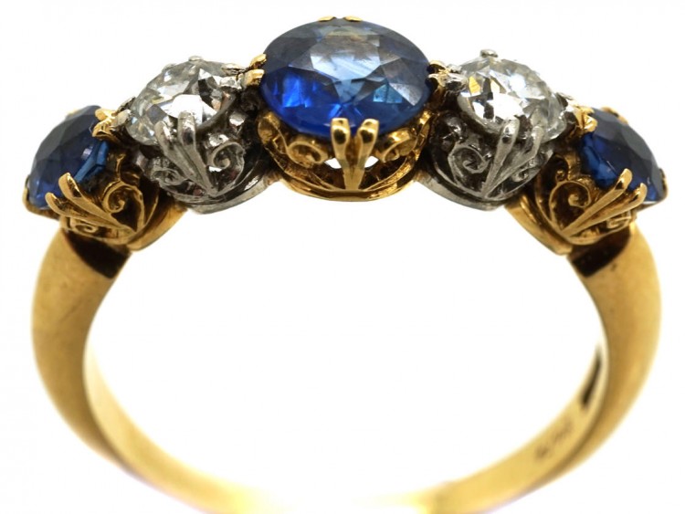 Edwardian 18ct Gold, Sapphire & Diamond Five Stone Ring