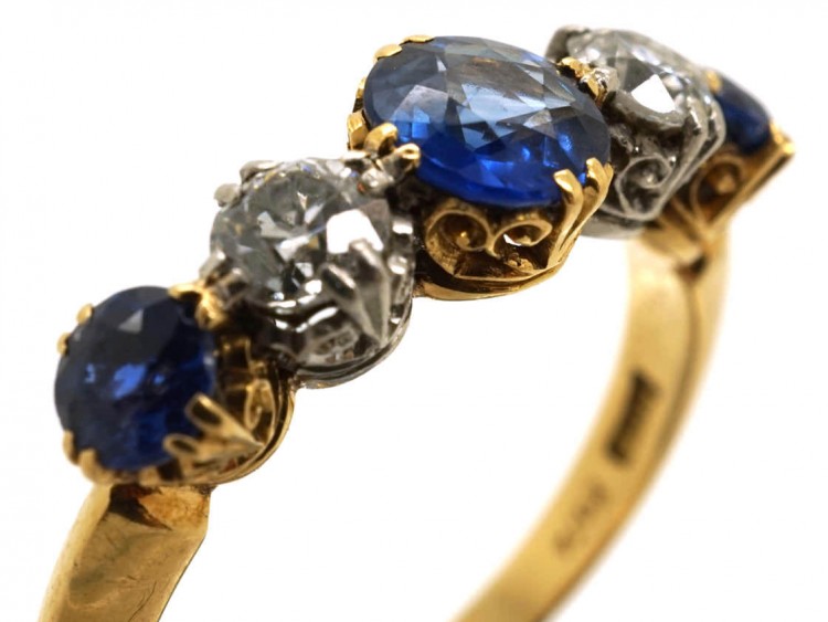 Edwardian 18ct Gold, Sapphire & Diamond Five Stone Ring
