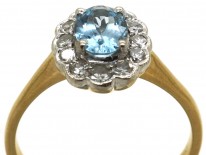 18ct Gold Aquamarine & Diamond Oval Cluster Ring