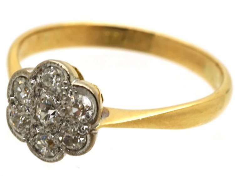 Edwardian 18ct Gold, Platinum & Diamond Cluster Ring
