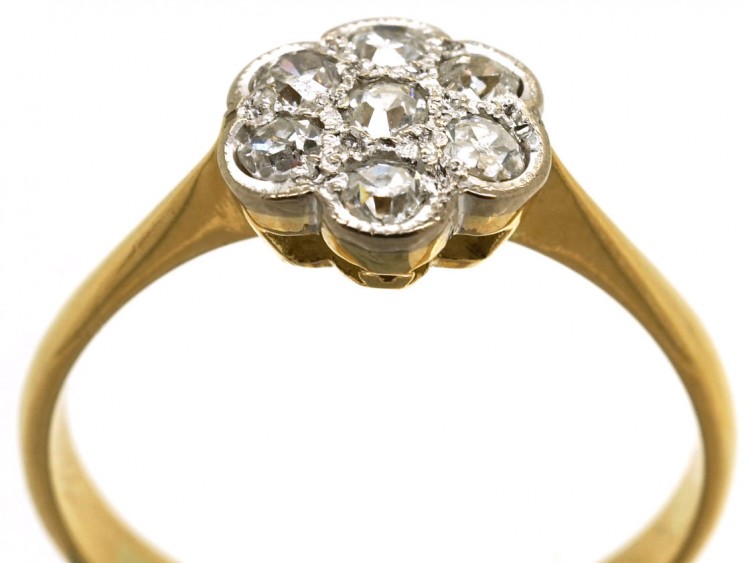 Edwardian 18ct Gold, Platinum & Diamond Cluster Ring