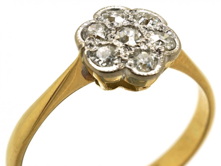 Edwardian 18ct Gold, Platinum & Diamond Cluster Ring