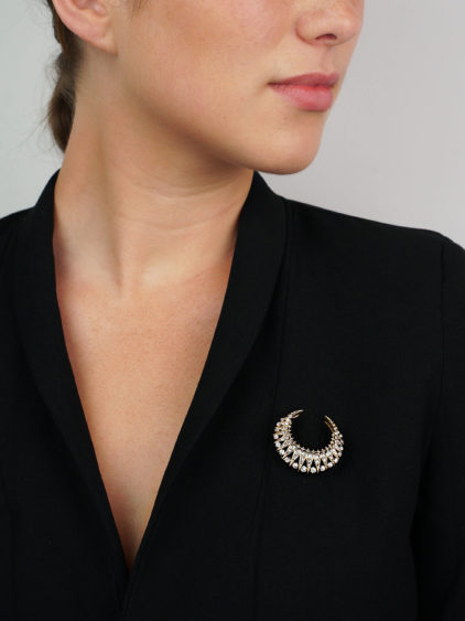 Victorian 18ct Gold & Diamond Crescent Brooch