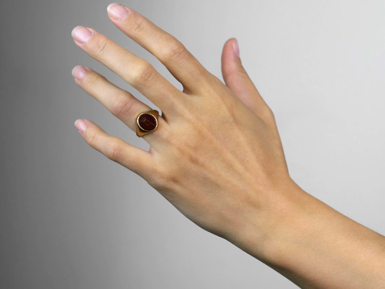 Gold & Carnelian Signet Ring with P & Coronet Intaglio