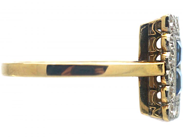 Art Deco 18ct Gold & Platinum, Diamond & Sapphire Rectangular Ring