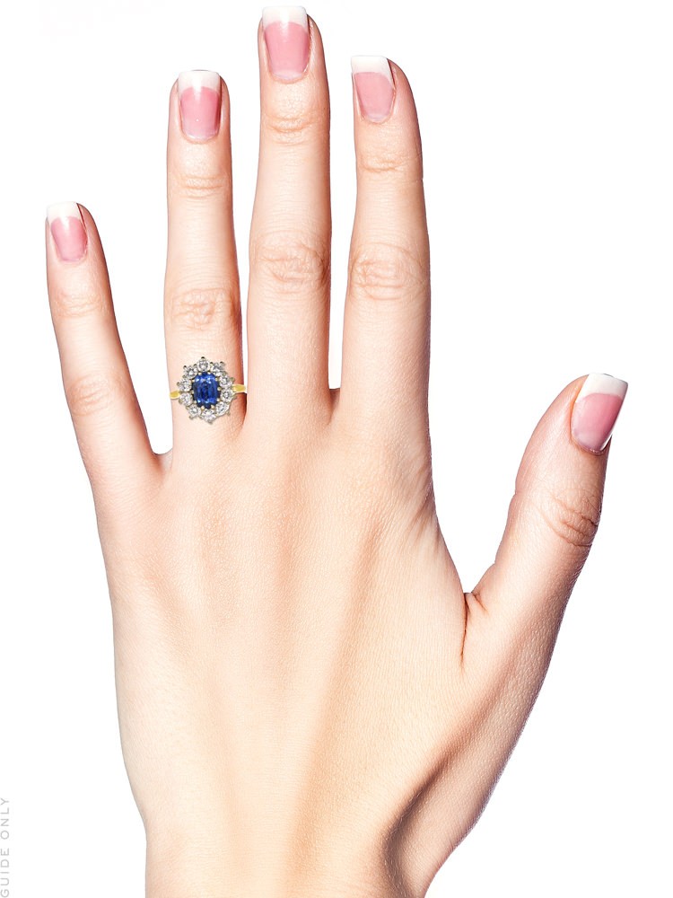18ct Gold, Ceylon Sapphire & Diamond Oval Cluster Ring