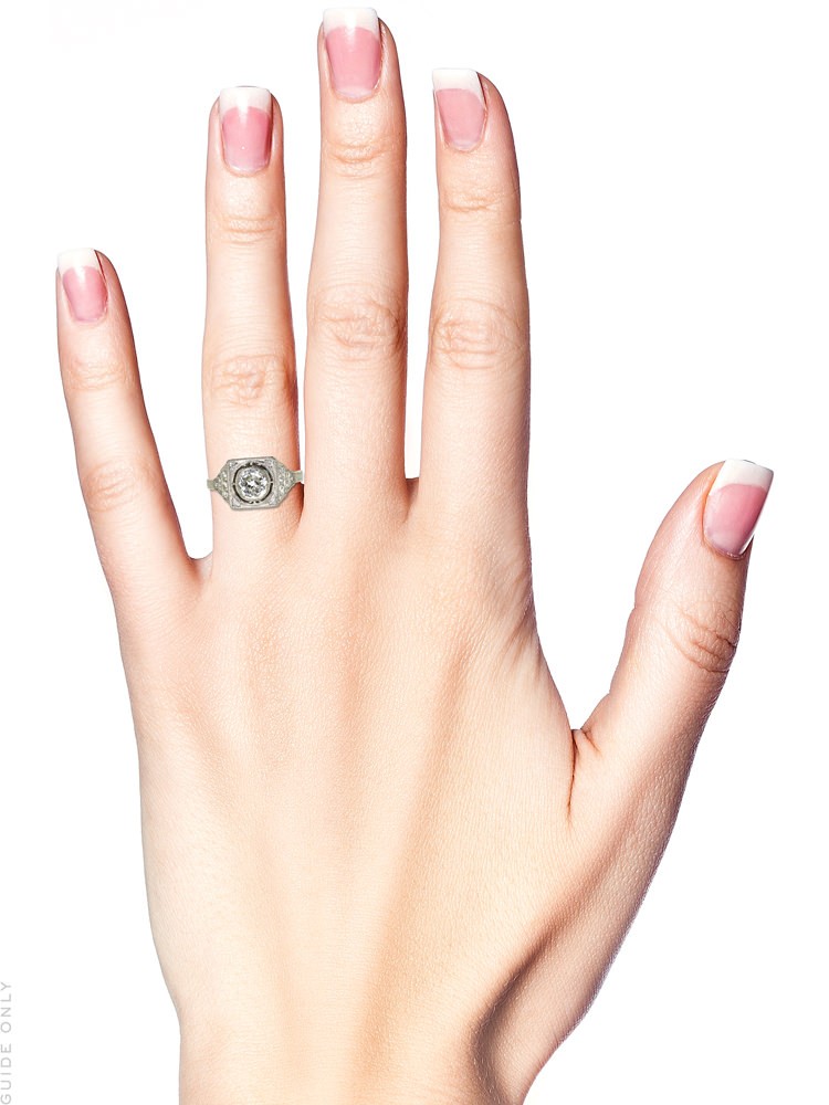 French Platinum Art Deco Square Set Diamond Target Ring