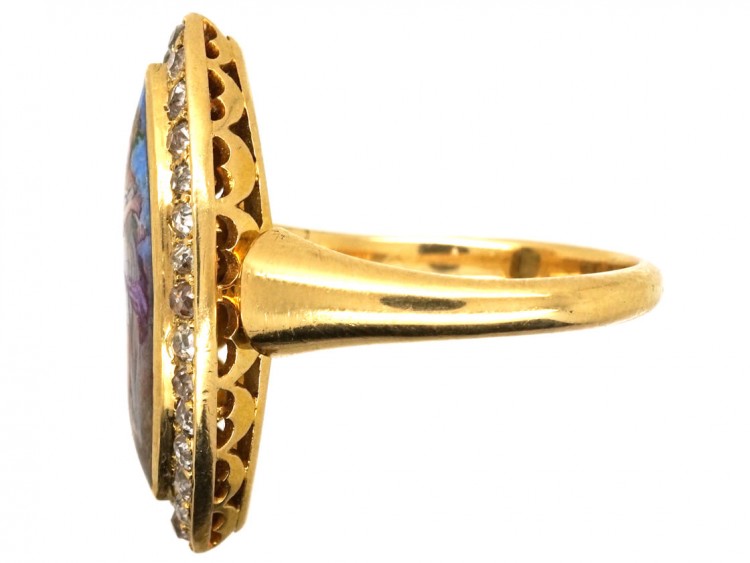 Victorian 18ct Gold & Diamond & Enamel Miniature of a Nymph Ring