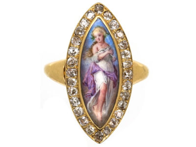 Victorian 18ct Gold & Diamond & Enamel Miniature of a Nymph Ring