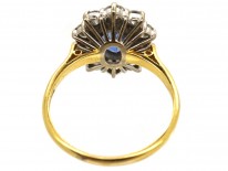 18ct Gold, Ceylon Sapphire & Diamond Oval Cluster Ring