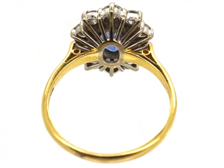 18ct Gold, Ceylon Sapphire & Diamond Oval Cluster Ring