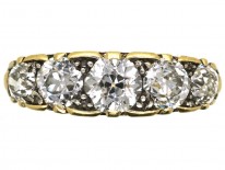 Victorian 18ct Gold Five Stone Diamond Carved Half Hoop Ring