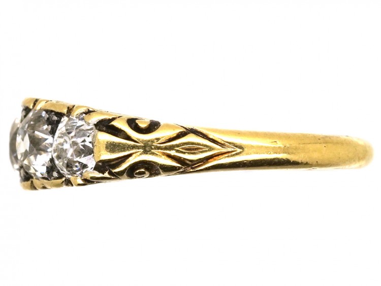 Victorian 18ct Gold Five Stone Diamond Carved Half Hoop Ring