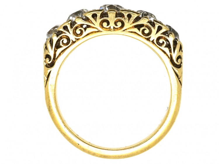 Victorian 18ct Gold Five Stone Diamond Carved Half Hoop Ring