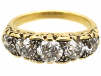 Victorian 18ct Gold Five Stone Diamond Carved Half Hoop Ring