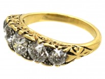 Victorian 18ct Gold Five Stone Diamond Carved Half Hoop Ring