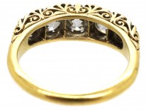 Victorian 18ct Gold Five Stone Diamond Carved Half Hoop Ring