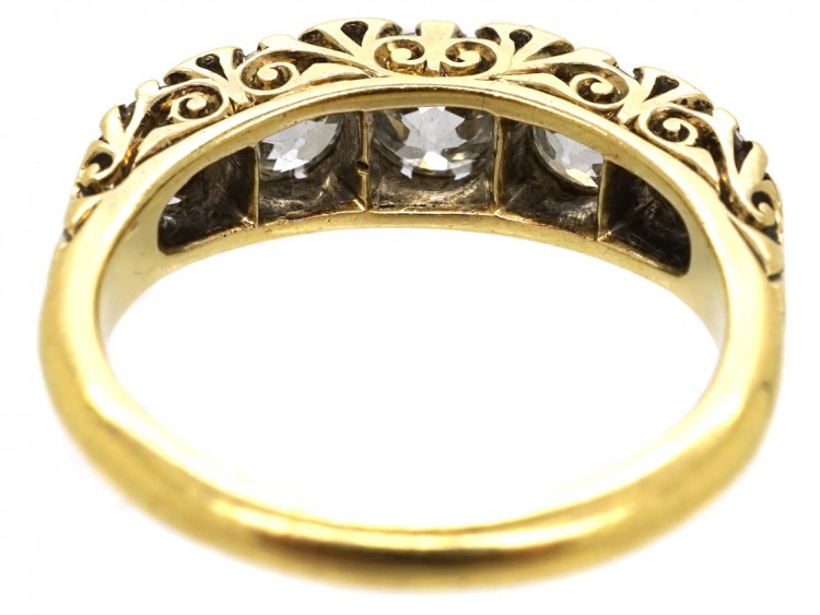 Victorian 18ct Gold Five Stone Diamond Carved Half Hoop Ring