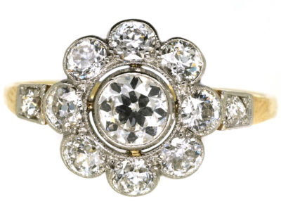 Early 20th Century 14ct White Gold Diamond Cluster Ring With Diamond Shoulders