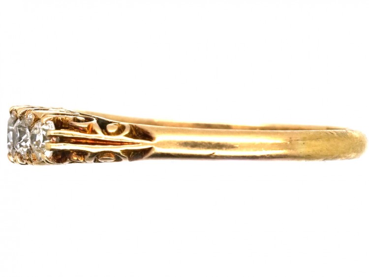 Victorian 18ct Gold, Five Stone Diamond Carved Half Hoop Ring