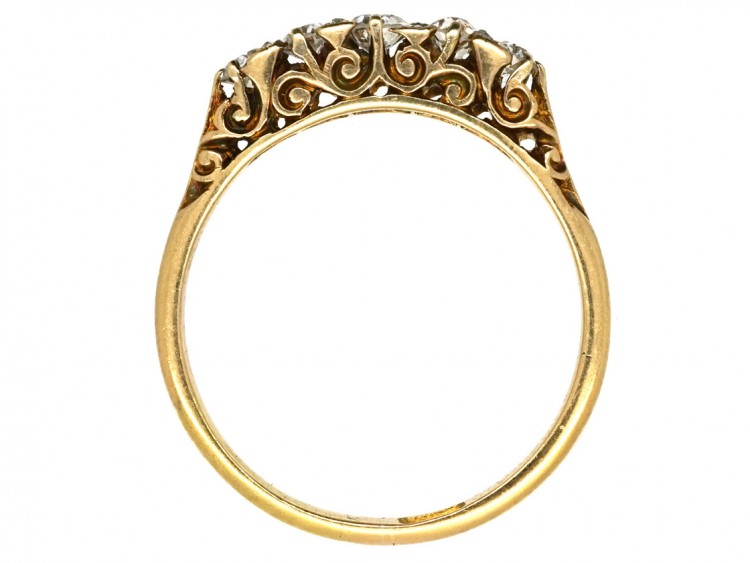 Victorian 18ct Gold, Five Stone Diamond Carved Half Hoop Ring