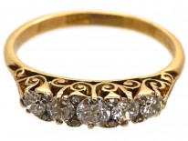 Victorian 18ct Gold, Five Stone Diamond Carved Half Hoop Ring