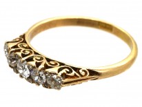 Victorian 18ct Gold, Five Stone Diamond Carved Half Hoop Ring