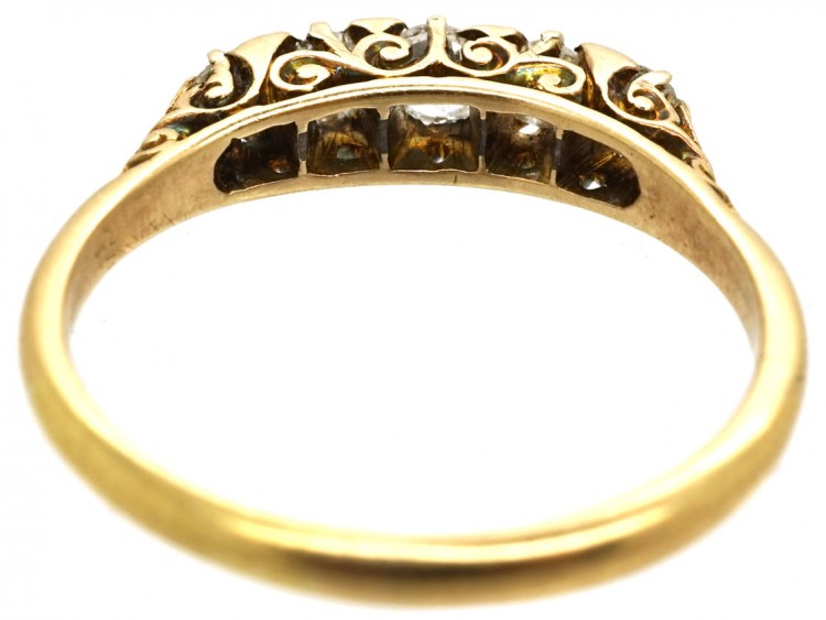 Victorian 18ct Gold, Five Stone Diamond Carved Half Hoop Ring