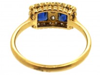 Art Deco 18ct Gold & Platinum, Sapphire & Diamond Two Square Ring