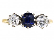 18ct Gold & Platinum, Three Stone Sapphire & Diamond Ring