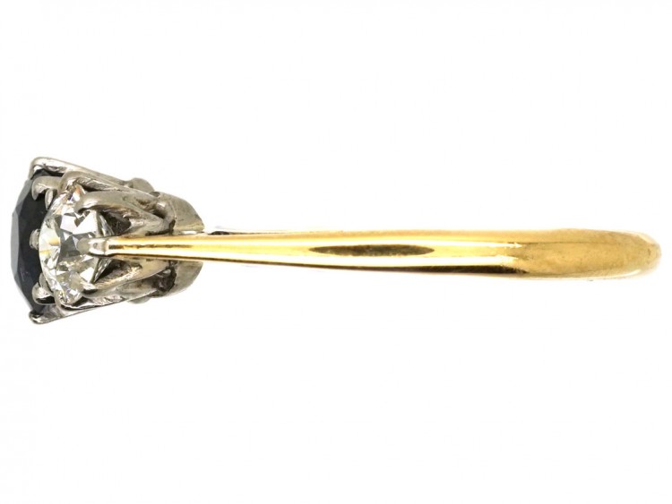 18ct Gold & Platinum, Three Stone Sapphire & Diamond Ring