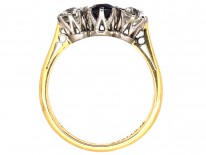 18ct Gold & Platinum, Three Stone Sapphire & Diamond Ring