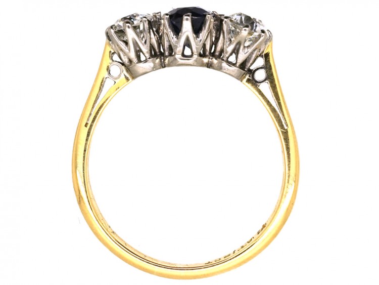18ct Gold & Platinum, Three Stone Sapphire & Diamond Ring